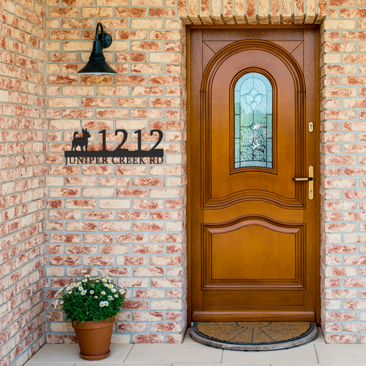 Chihuahua_Metal_Address_Sign_Black_Brick_Entrance_Mockup.png